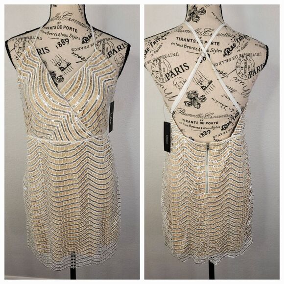 Lulus Mini Dress Womens Sz Medium Lele White and Silver Sequin Party Cocktail - Picture 1 of 12
